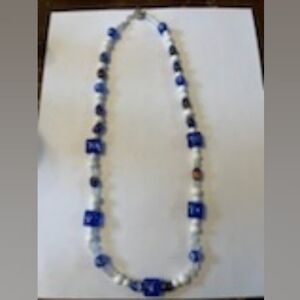 Jelly's Jewelry and Boutique Handcrafted Blue & White Statement Beaded Necklace